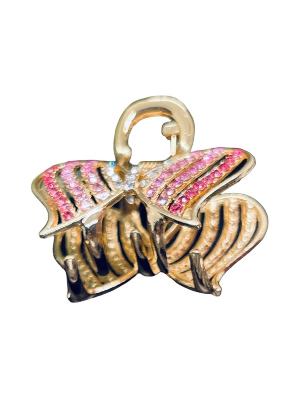 Gold Butterfly Hair Clip with Pink and Clear Crystals FINAL PRICE DROP - Picture 3 of 4